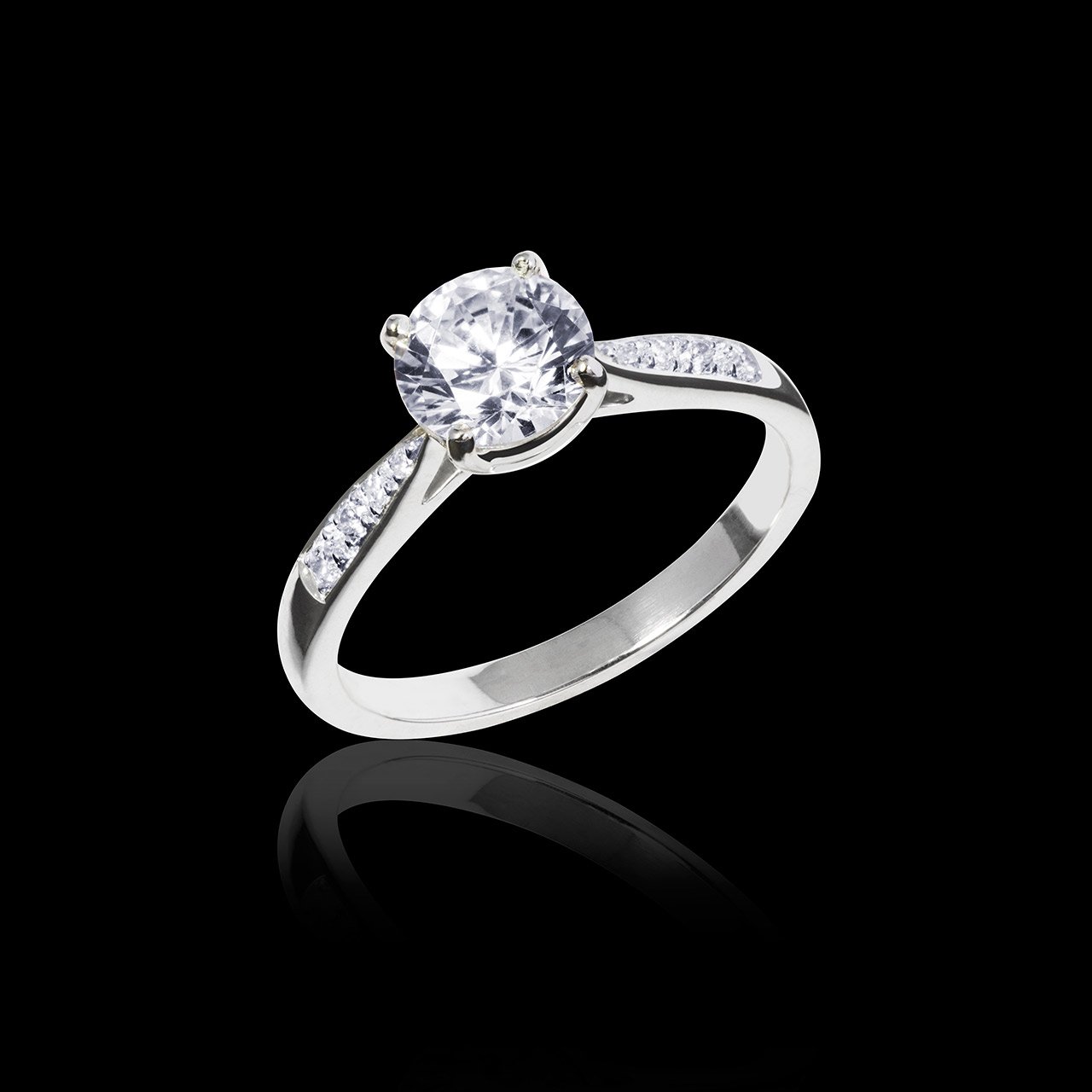 Bague solitaire diamant or blanc Angela