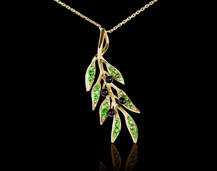 pendentif or jaune emeraude branche d olivier