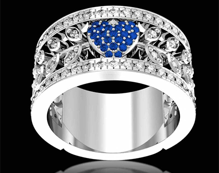 Bague or blanc saphir bleu flower of love