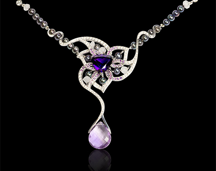 pendentif diamant amethyste perle noire onirique