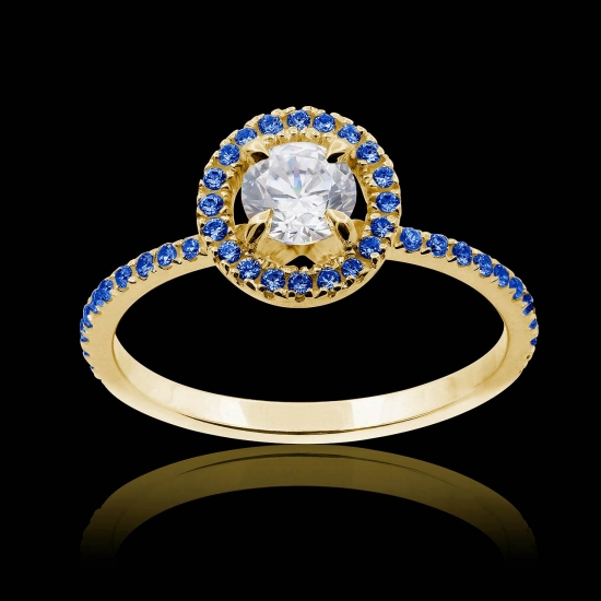 Hidden Halo blue sapphire ring in yellow gold