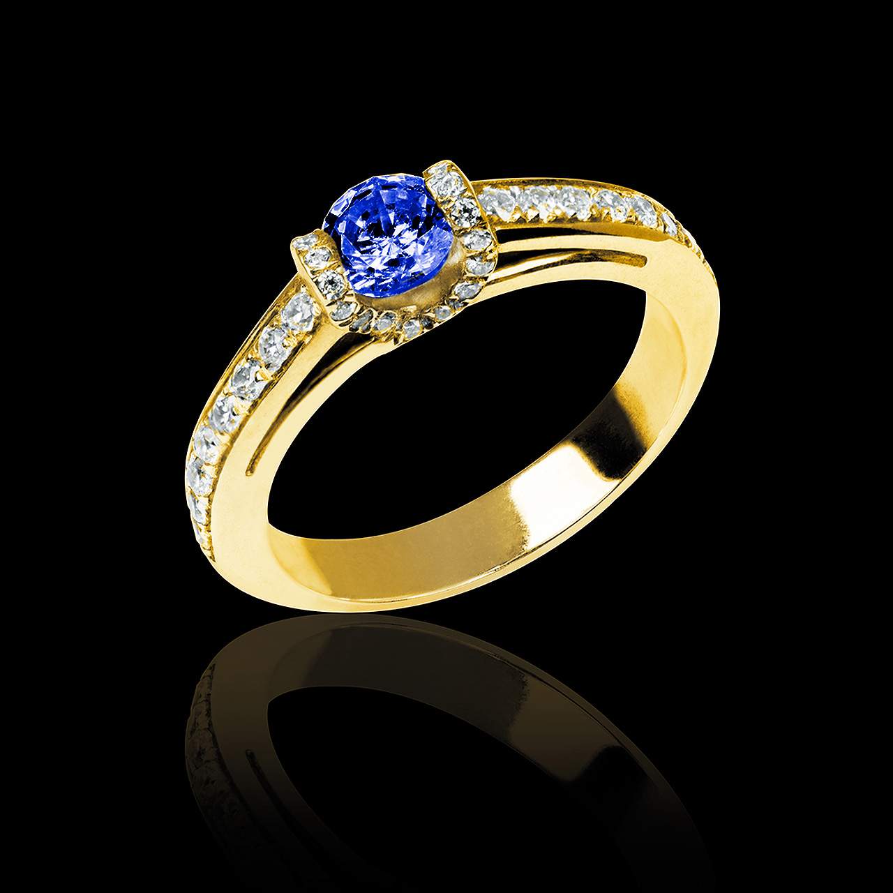 bague solitaire saphir bleu or jaune hera