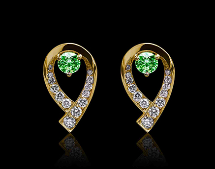 boucle d'oreilles emeraude flammes or jaune