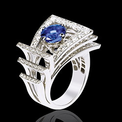 Artisans joaillier Paris | bague romanesque tanzanite bleu | Jaubalet